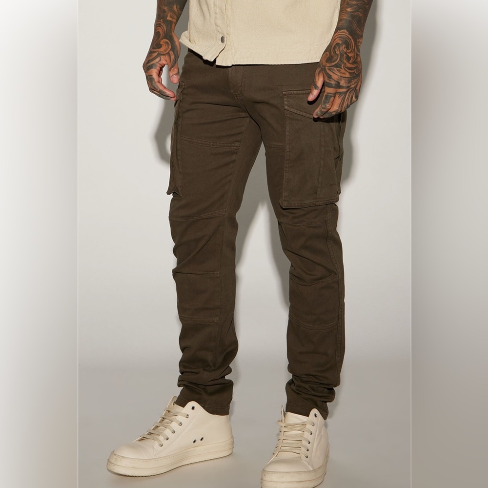 Olive Green Slim Cargo Pants